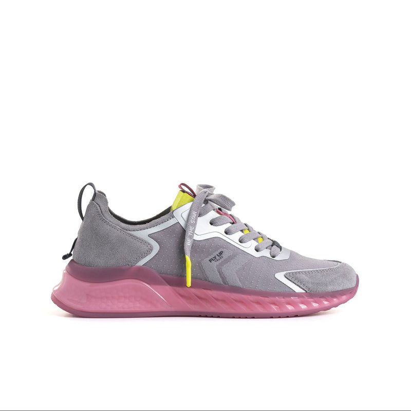 Zapatillas Mujer Fly Up Life de Cuero - Gris y Rosa